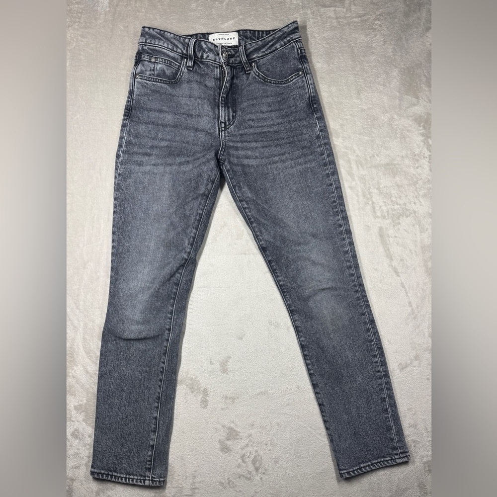 SLVRLAKE Lou Lou Cropped High Rise Slim Faded Black Grey Zip Fly Denim Jeans 25
